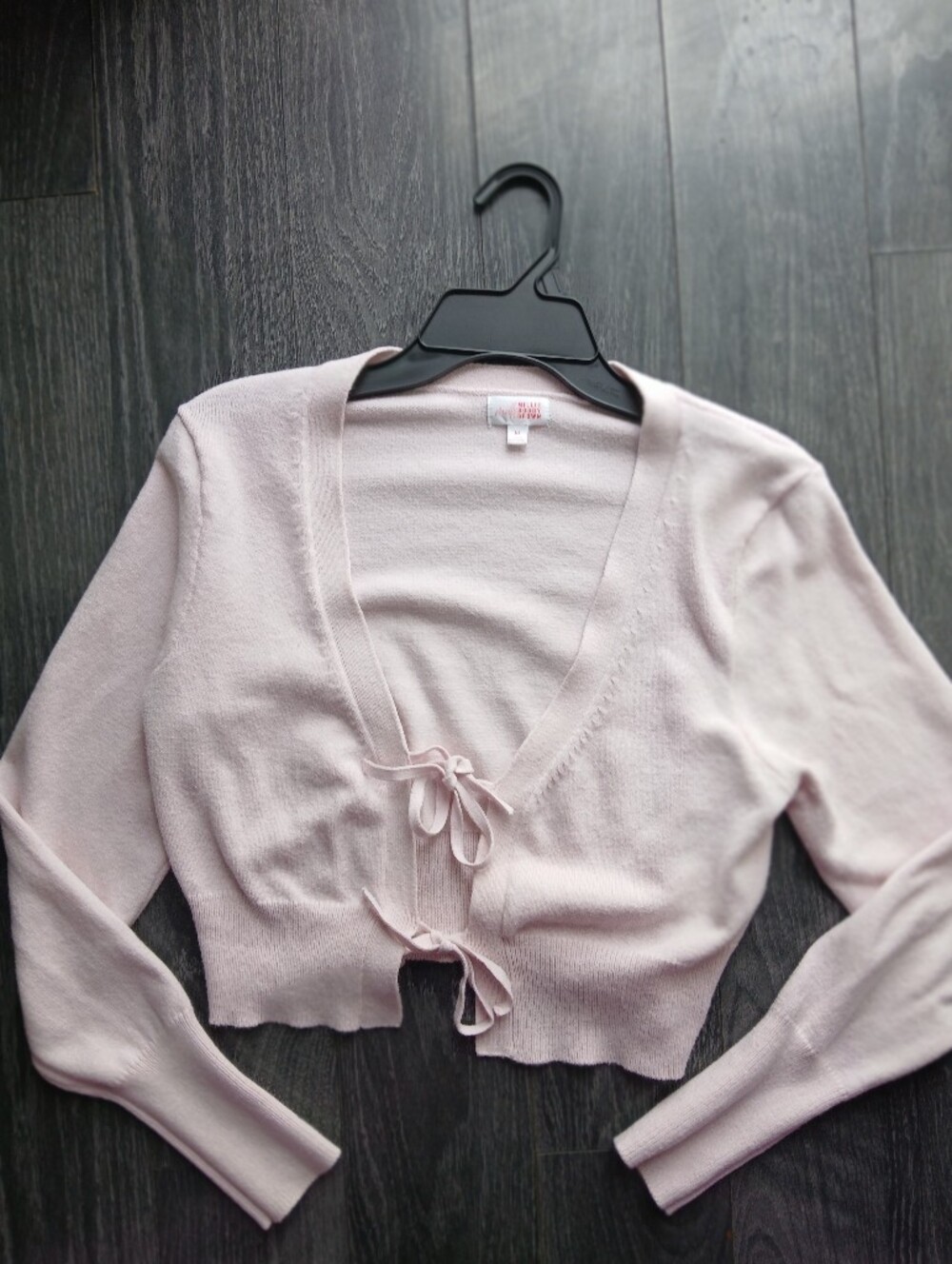 Light Pink Women's Medium Tie-Front Sweater Cardigan - Picture 2 of 7